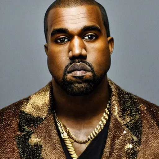 Prompt: a portrait of kanye west with background scenery by juergen teller, iris van herpen