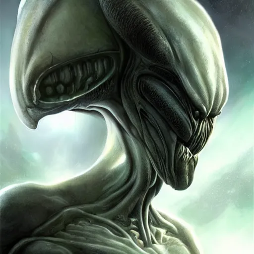 Image similar to generic alien being by raymond swanland, highly detailed