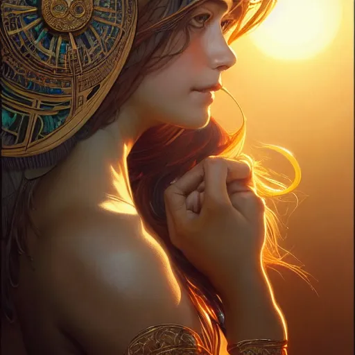 Prompt: perfectly-centered-Portrait of a sun Goddess, intricate, highly detailed, digital painting, artstation, concept art, smooth, sharp focus, illustration, Unreal Engine 5, 8K, art by artgerm and greg rutkowski and alphonse mucha