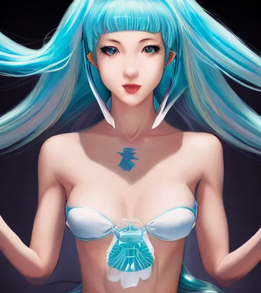 Prompt: Very Beautiful Hatsune miku by artgerm, magali villeneuve, Gil Elvgren, Earl Moran, Enoch Bolles, symmetrical shoulders