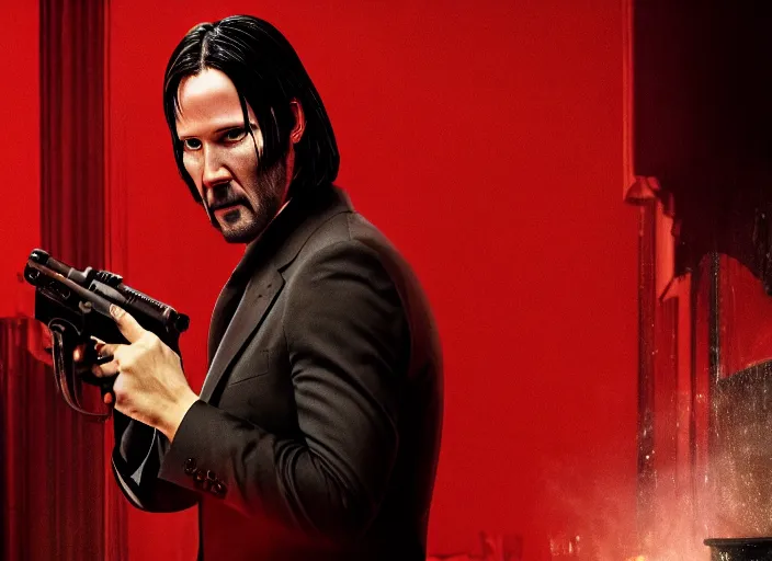 Prompt: john wick as a woman, award winning shot, close up, action movie