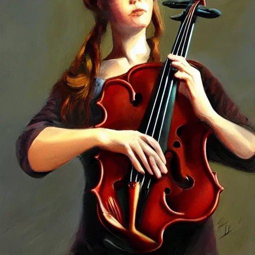 Image similar to large violin with hands, oil painting, artstation, dramatic lighting,, beautiful