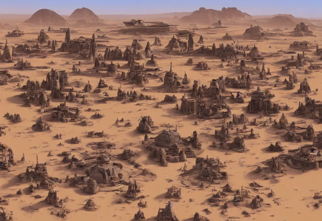 Image similar to tatooine desert town, morning, star wars