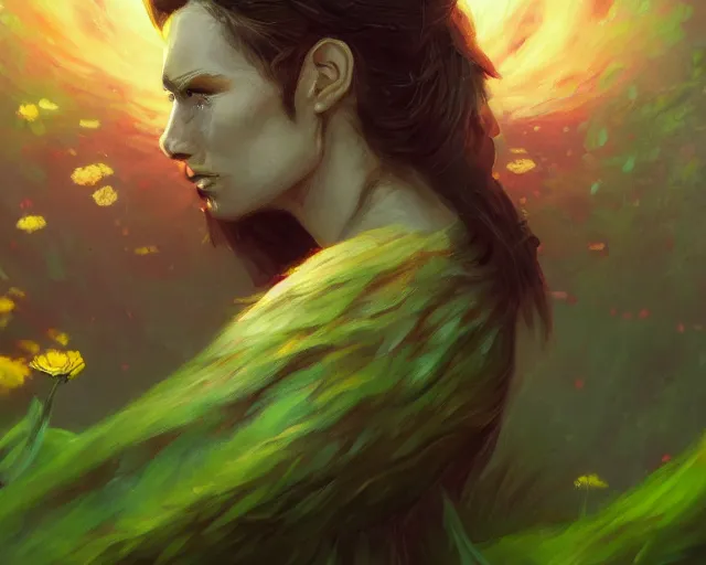 Prompt: spring, green, colorful flowers, flora detailed portrait painting of irreconcilable personification by anato finnstark, noah bradley, raymond swanland, and steven belledin, cinematic lighting, highly detailed, digital painting, trending on artstation, pixiv, concept art, sharp focus, illustration