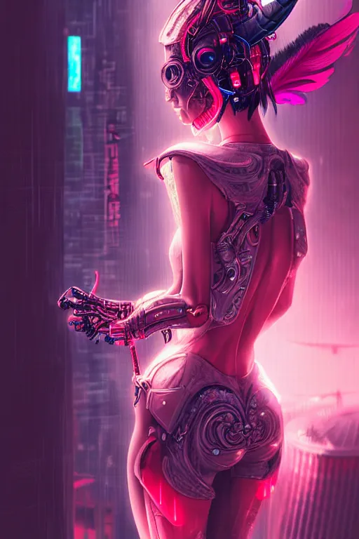 Prompt: portrait futuristic Devil Girl with horns and wings and feathers and armor, stuuing smile, in future cyberpunk tokyo rooftop , ssci-fi, fantasy, intricate, very very beautiful, elegant, human anatomy, human structure, neon light, highly detailed, digital painting, artstation, concept art, smooth, sharp focus, illustration, art by tian zi and WLOP and alphonse mucha