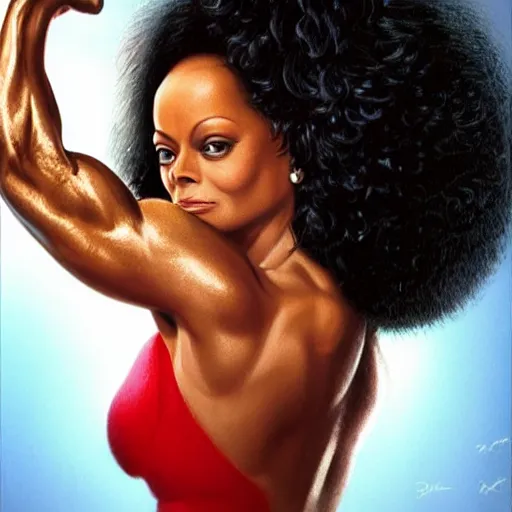 Image similar to Diana ross with the physique of a body builder, hyper realistic ,ultra detailed, cinematic, dynamic lighting, photorealistic, refined, intricate, digital art, masterpiece, 8k