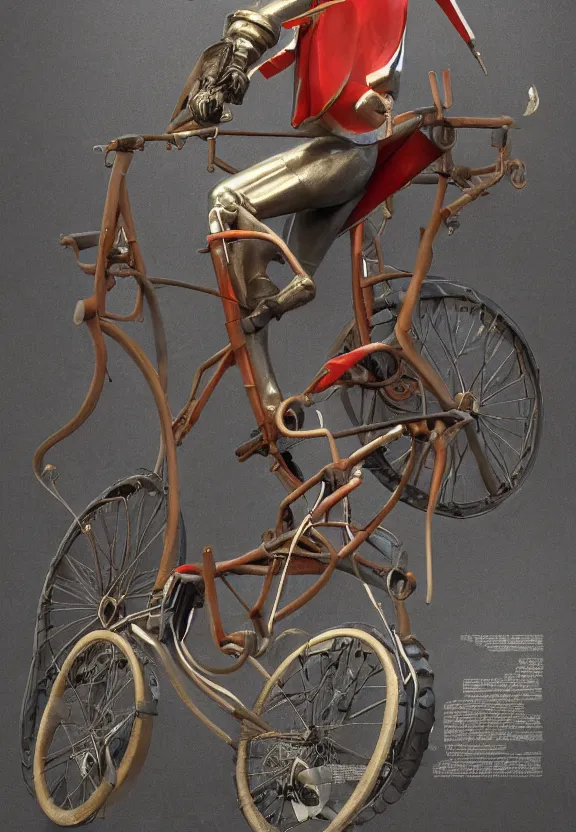 Image similar to [A sculpture of St.Georges on a bike. Soviet!!!! Propaganda!!!! poster!!!!!!!!!!, promotional poster, advertising, composition, graphic design, elegant, highly detailed, digital painting, artstation, concept art, matte, sharp focus, illustration, octane render, unreal engine, photography]