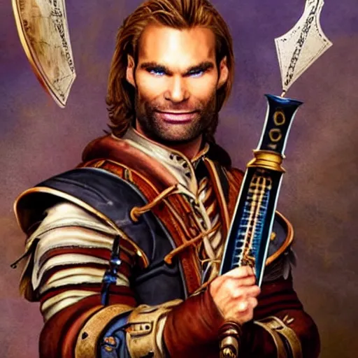 Image similar to an epic portrait of seann william scott as a bard in d & d