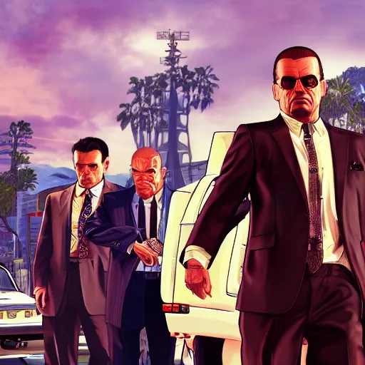 Prompt: grand theft auto 5 artwork of tokyo yakuza, stephen bliss, anthony mcbain, roxie vizcarra