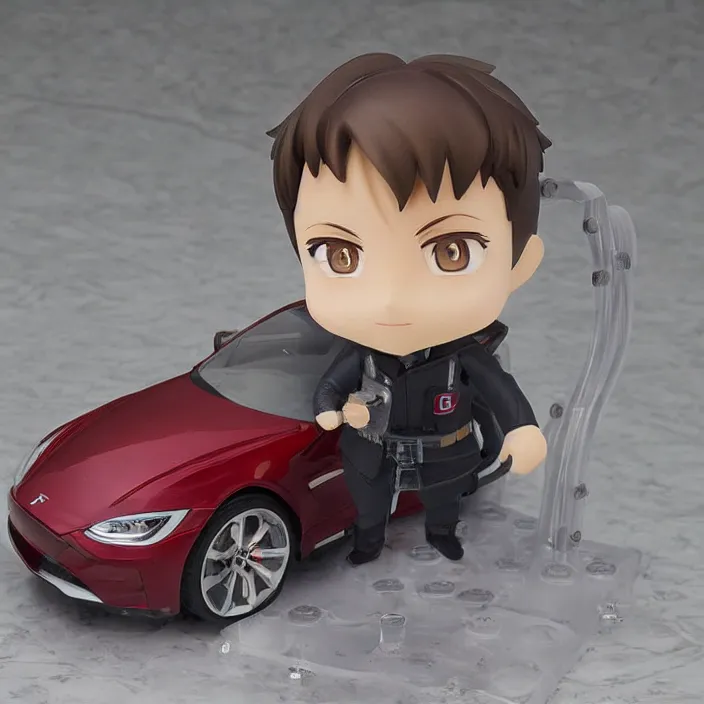 Image similar to a anime nendoroid of elon musk, car tesla 3, figurine, product photo, detailed