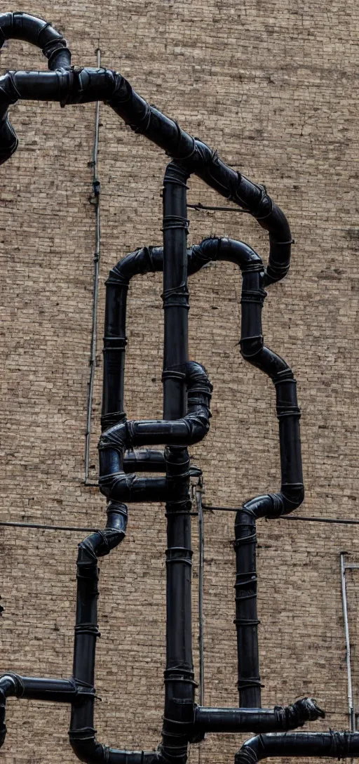 Image similar to black slimy monster with rusty pipes and scaffolding