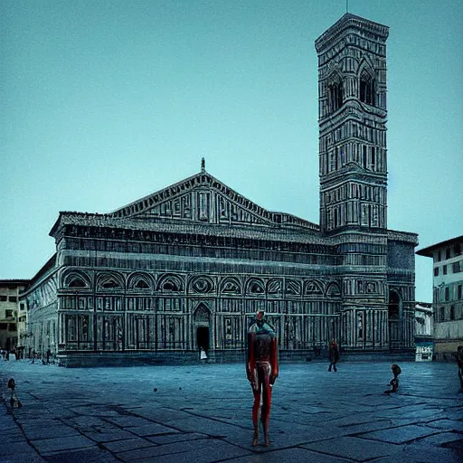 Image similar to piazza del duomo of florence, cyberpunk, sci - fi, beksinski and tristan eaton, dark neon trimmed beautiful dystopian digital art