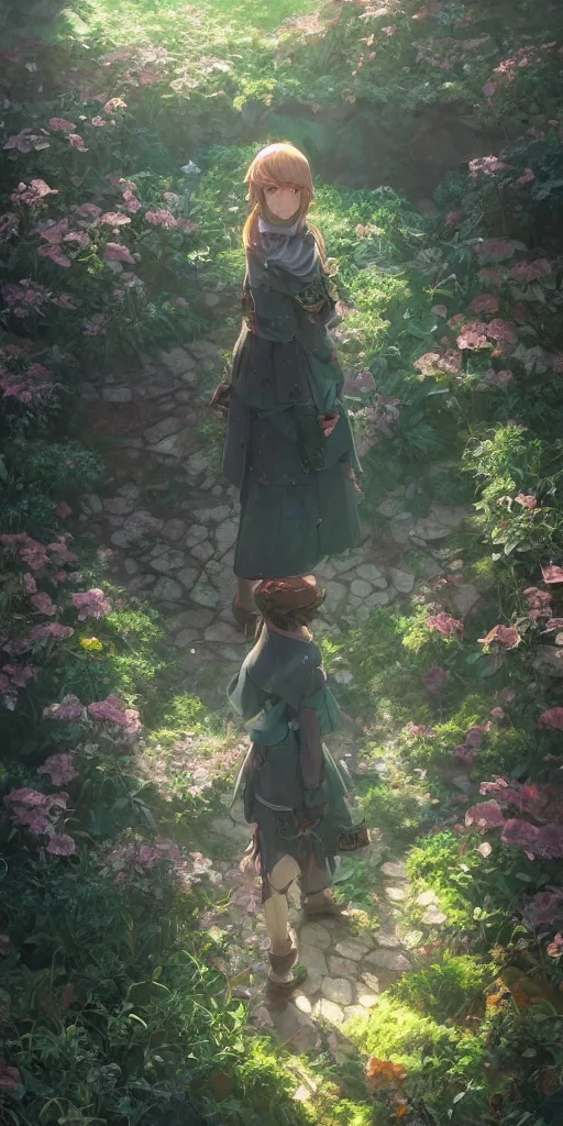 Image similar to a portrait of the emerald herald in the garden, intricate, tone mapped, ambient lighting, highly detailed, digital painting, concept art, sharp focus, by makoto shinkai and akihiko yoshida and wlop