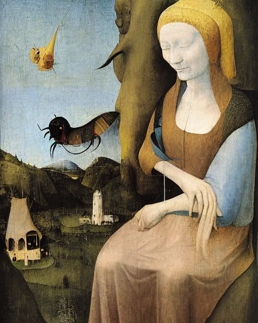 Image similar to Lady with an Ermine by Leonardo painting by Hieronymus Bosch