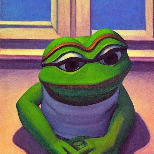 Image similar to pepe the frog by edward hopper