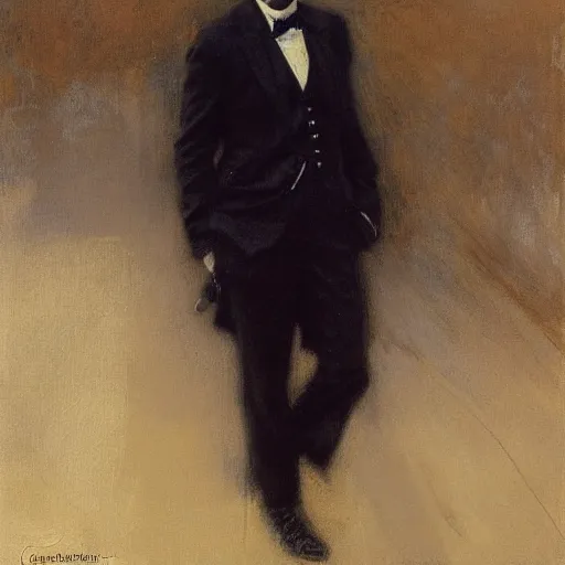 Prompt: detailed portrait of man in black suit and black coat, spring light, painting by gaston bussiere, craig mullins, j. c. leyendecker