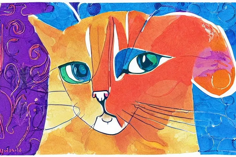 Image similar to beautiful art illustration of cat by laurel burch