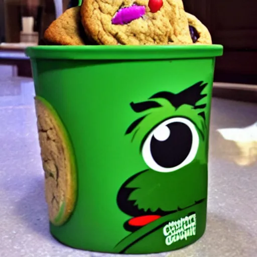 Image similar to Oscar the grouch eating cookies