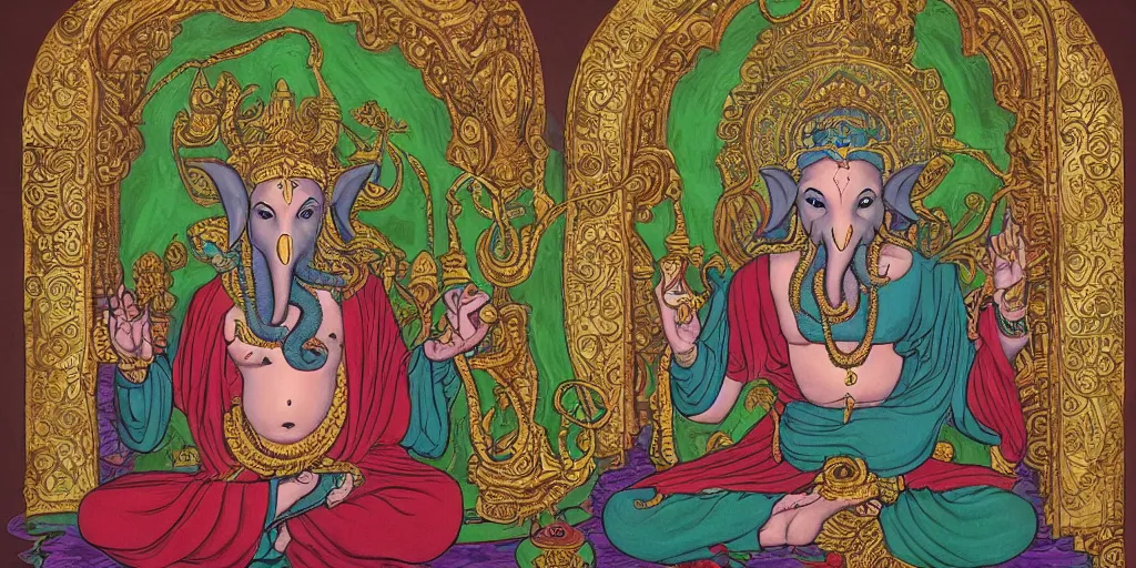 cthulhu, ganesh and jesus inside the palace of Stable Diffusion OpenArt