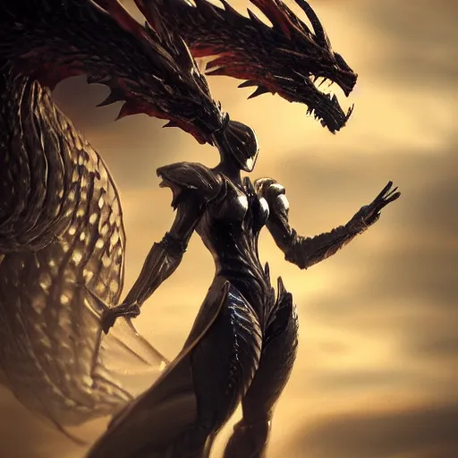 Image similar to highly detailed realistic stunning shot of a beautiful elegant anthropomorphic female dragon knightess doing a majestic pose, armor made of steel, sharp claws and tail, cloak flittering in the wind, high quality, HD octane render, epic cinematography, Artstation, Deviantart, Furaffinity