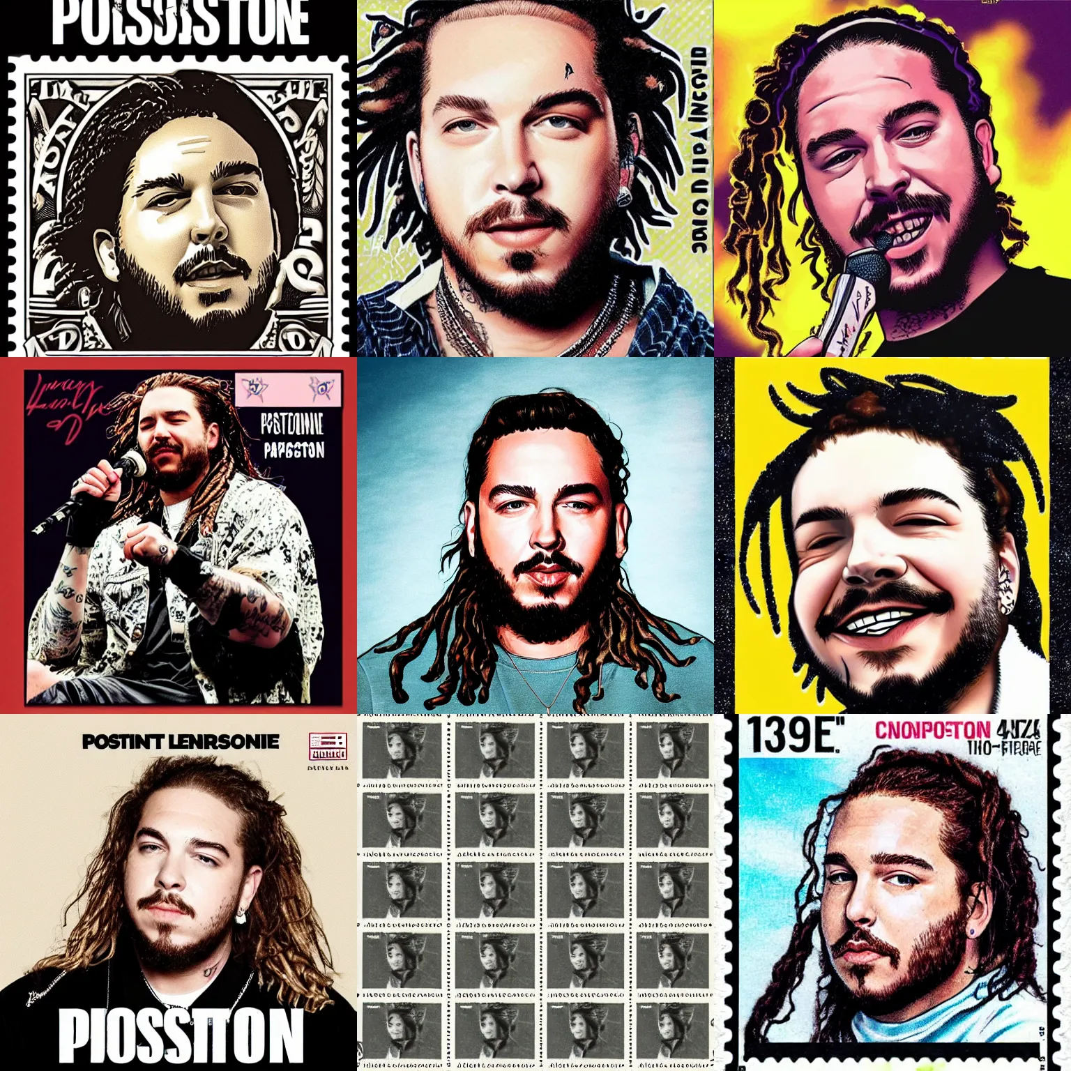 Prompt: post malone postage stamp
