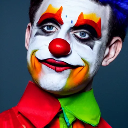 Prompt: UHD candid photo of Zelensky dressed as a clown, wearing accurate clown makeup, accurate face, UHD, photorealistic, correct face, photo by Annie Leibowitz