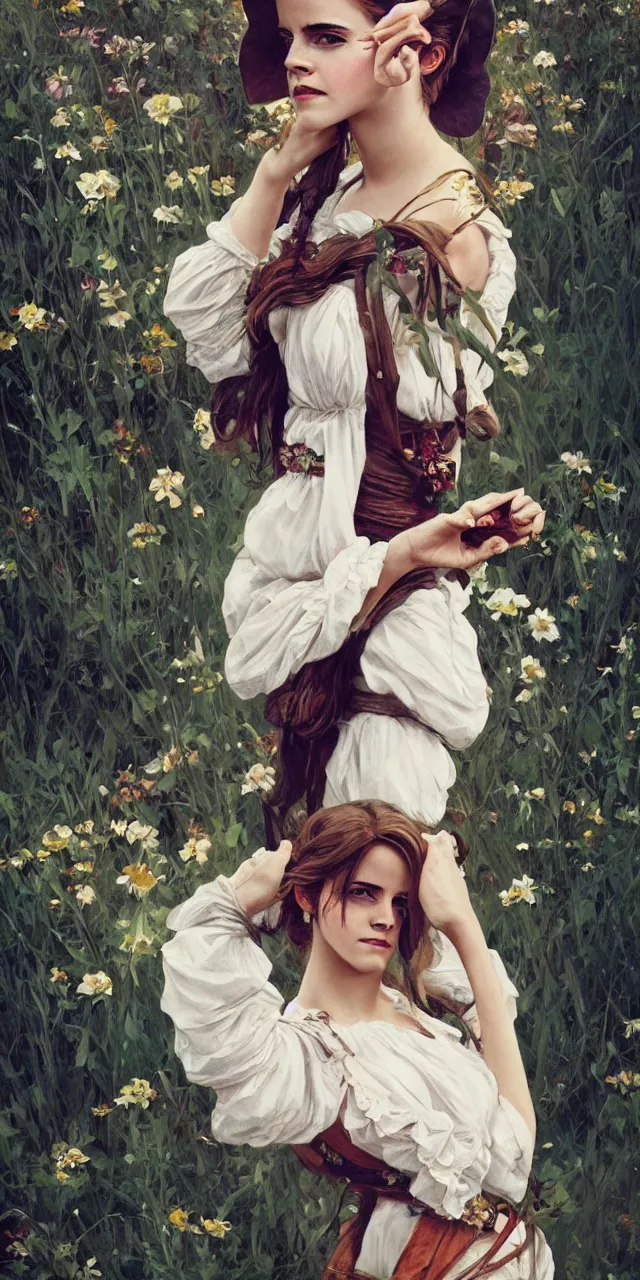 Image similar to emma watson southern belle style artgerm greg rutkowski alphonse mucha canon fujifilm sony alpha nikon adam arkapaw david bailey