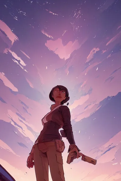 Image similar to looking up into the sky i see an anxious reflection of myself behance hd artstation by jesper ejsing, by rhads, makoto shinkai and lois van baarle, ilya kuvshinov, ossdraws, that looks like it is from borderlands and by feng zhu and loish and laurie greasley, victo ngai, andreas rocha