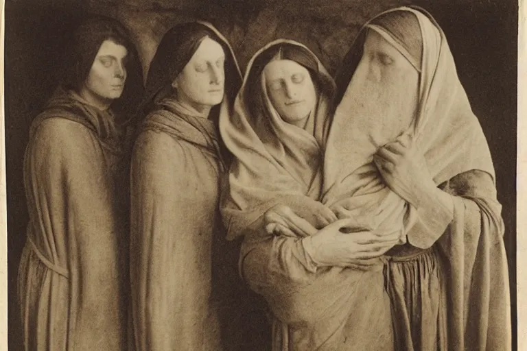 Image similar to the three marys at the sepulchre, julia margaret cameron