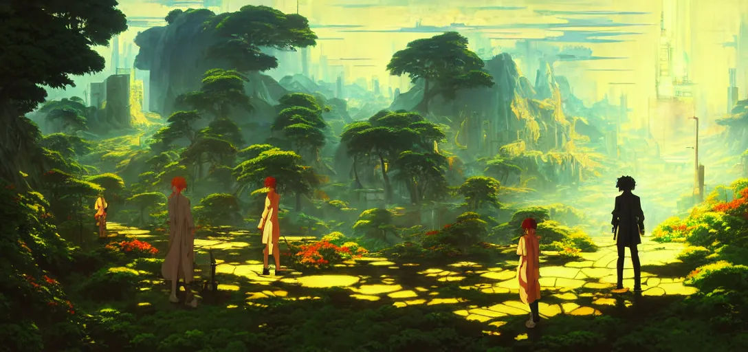 Prompt: baroque oil painting of anime key visual environment concept art of a garden of eden in a cyberpunk world, brutalist, dark fantasy, rule of thirds, digital cel shading, fake hidden detail, trending on pixiv fanbox, acrylic palette knife and brush, style of makoto shinkai studio ghibli jamie wyeth james gilleard greg rutkowski