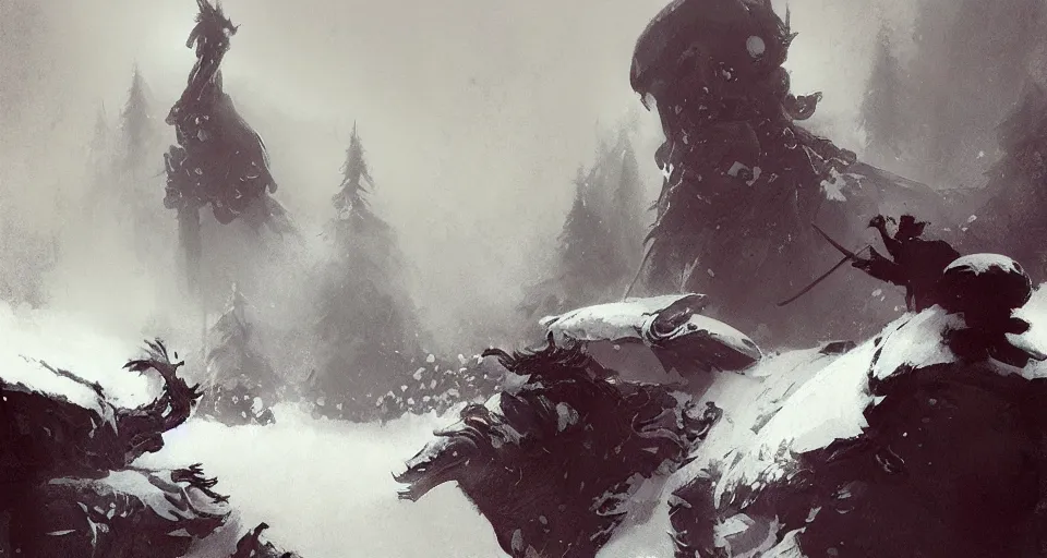 Prompt: snow giant, intricate, elegant, highly detailed, john park, frazetta, sparth, ruan jia, jeffrey catherine jones