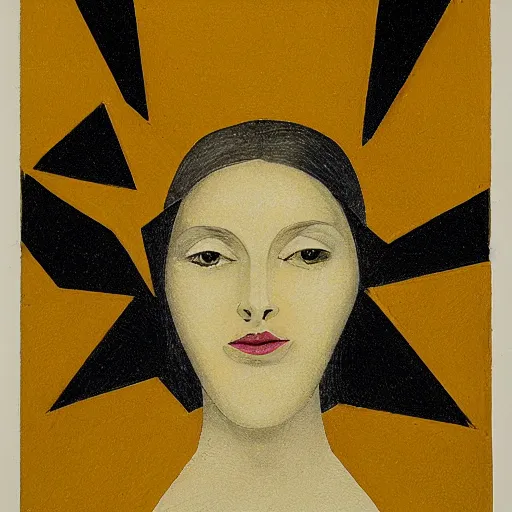 Image similar to face portrait of a woman, yellow hexagon polygon,