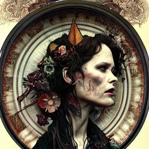 Prompt: amazing lifelike award winning pencil illustration of zombie vivienne westwood trending artgerm greg rutkowski alphonse mucha cinematic