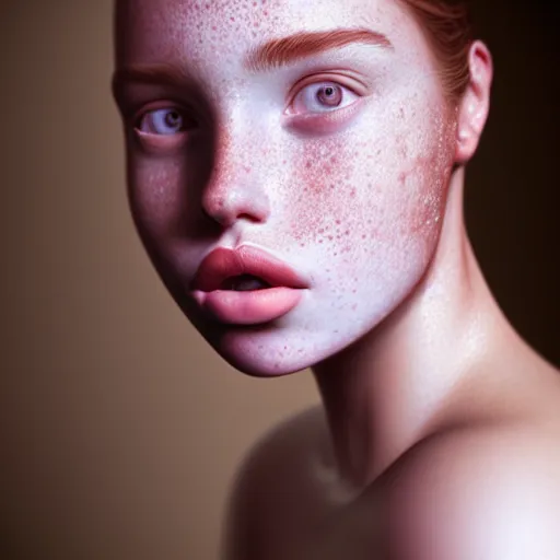 Image similar to beautiful hyperrealism hyperdetailed selfie of a cute young woman, flushed face, red blush, light freckles, puffy lips, soft features, 8 k, sharp focus, art by irakli nadar