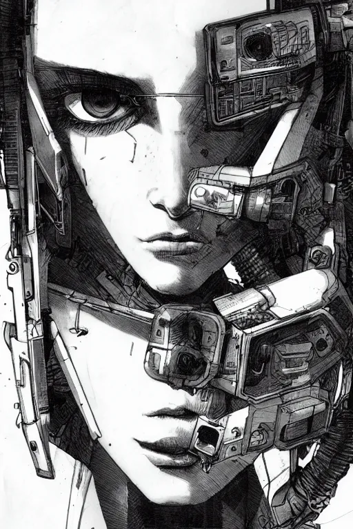 Prompt: a close - up portrait of a cyberpunk cyborg girl, by kim jung gi, rule of thirds