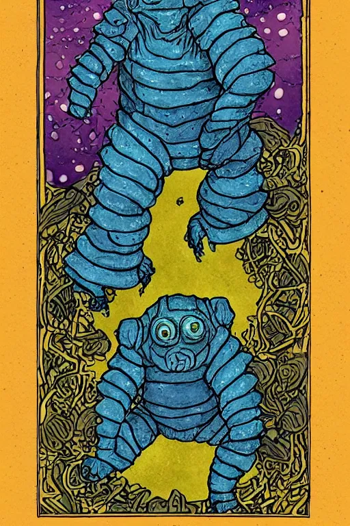 Prompt: tardigrade tarot card, detailed fantasy illustration