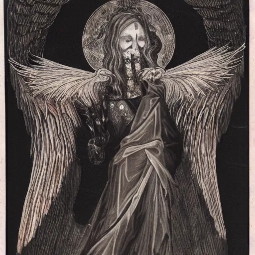 Image similar to seraphim with 6 wings covered in eyes