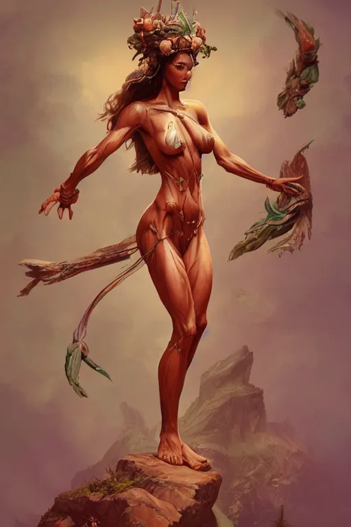 Image similar to goddess of nature, accurate anatomy, only two hands, highly detailed, digital painting, artstation, concept art, smooth, sharp focus, illustration, Unreal Engine 5, 8K, art by Frank Frazetta and Boris Valejo