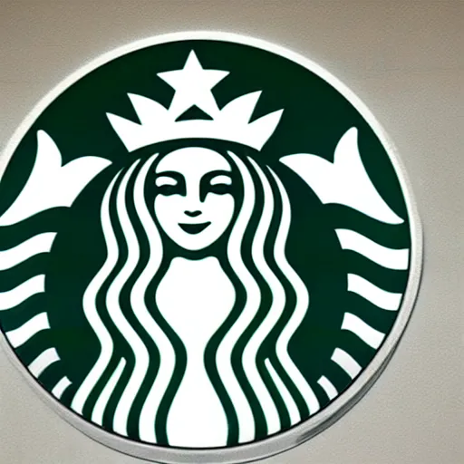 Image similar to pop art painting of the starbucks logo presented in the louvre