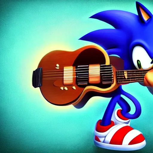 Image similar to sonic plays guitar, artstation