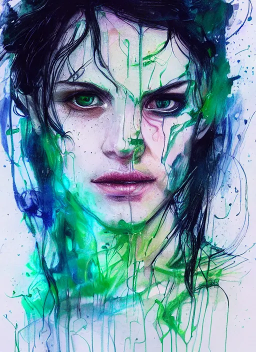 Image similar to green ranger by agnes cecile, luminous design, pastel colours, ink drips, autumn lights