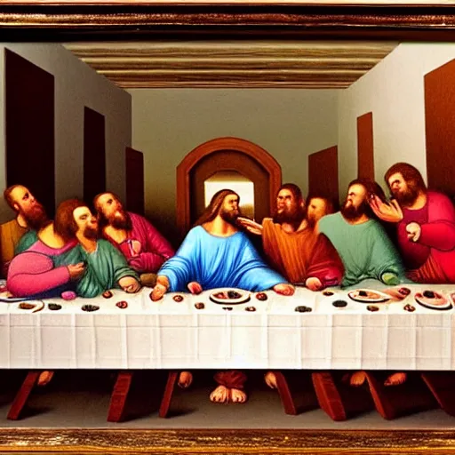 Image similar to last supper, drawn by Alexander Gurevich, oil painting on canvas