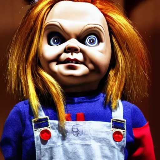 Prompt: chucky the killer doll standing in a church