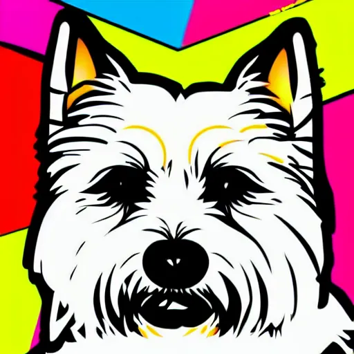 Image similar to pop art of a westie 8k hd high resolution