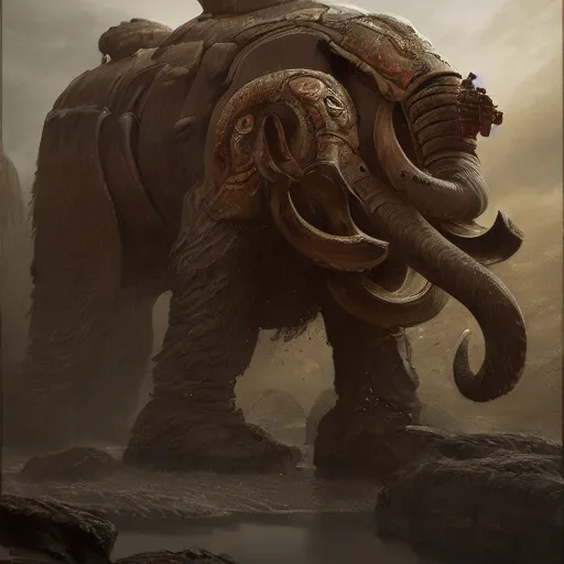 Image similar to detailed portrait of a double barreled mammoth tank, fantasy, intricate, elegant, highly detailed, digital painting, artstation, concept art, matte, sharp focus, illustration, art by aenaluck and roberto ferri and greg rutkowski, epic fantasy, digital painting