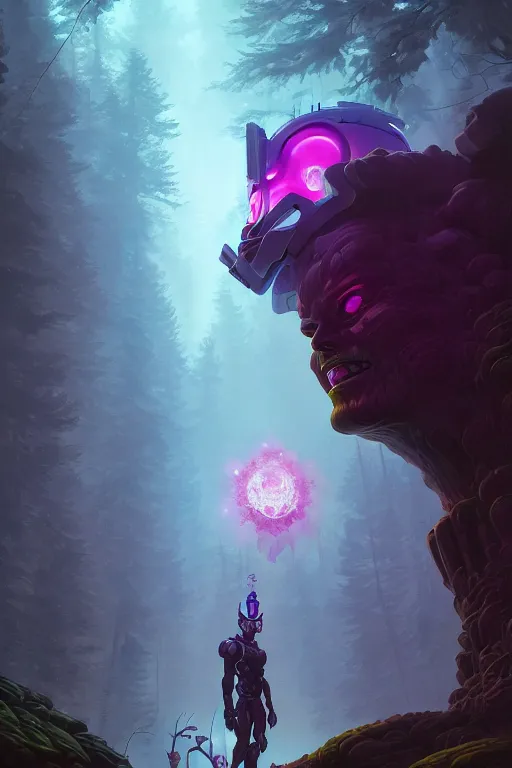 Image similar to Portrait of Galactus in neon forest, digital art from artstation by Andreas Rocha and Greg Rutkowski and Peter Mohrbacher