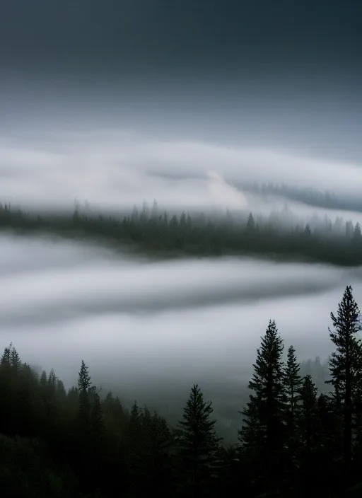 Image similar to beautiful mountain photography fog and trees award winning