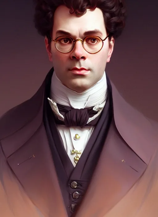 Image similar to portrait of franz schubert, d & d, fantasy, intricate, elegant, highly detailed, digital painting, artstation, concept art, smooth, sharp focus, illustration, art by artgerm and greg rutkowski and alphonse mucha