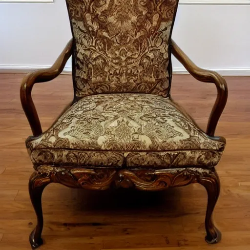 Prompt: seventies style baroque chair, product photo, highly detailed