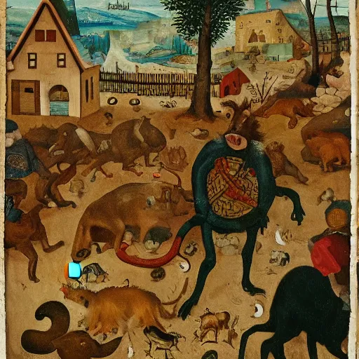 Image similar to of a crypto animal in the style of bruegel